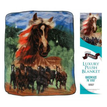 Showman Couture Luxury plush blanket with patriotic horse print. Queen Size 76" x 93"