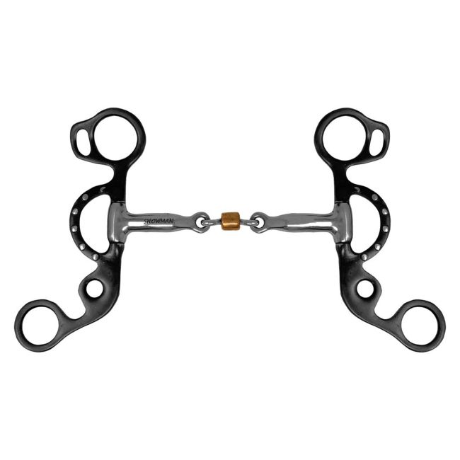 Showman Short Shank Three Piece Sweet Iron Snaffle With Copper Roller