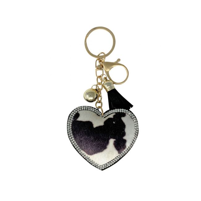 Bedazzled Hair on Cowhide Heart Keychain