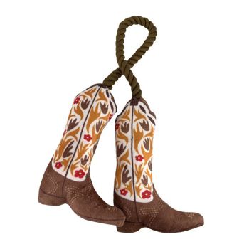 Western Rope and Plush Squeaky Dog Toy - Cowboy Boots