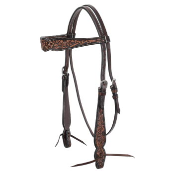 Showman Argentina cow leather browband headstall with sunflower tooling. REINS NOT INCLUDED