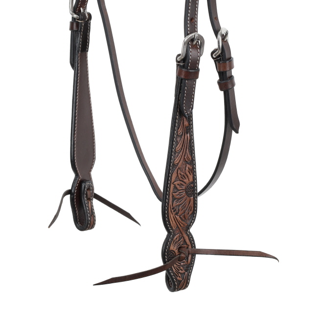 Showman Argentina cow leather browband headstall with sunflower tooling. REINS NOT INCLUDED #2