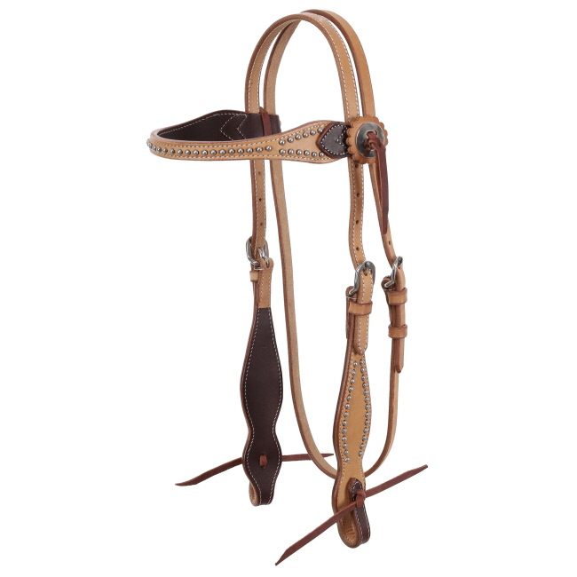 Showman Argentina Cow leather Browband Headstall with dark brown accent trim