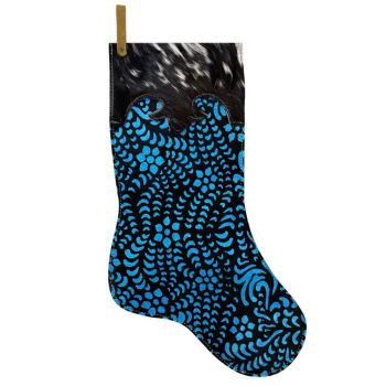 Showman Blue Metallic Glitter Cowhide Christmas Stocking