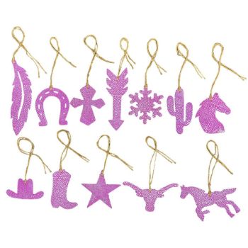 12 Piece Leather Christmas Ornament Set - Purple