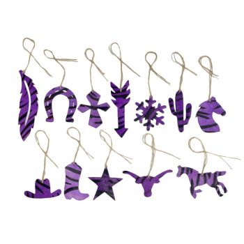 12 Piece Leather Christmas Ornament Set - Purple Zebra