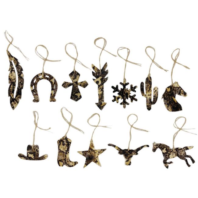 12 Piece Leather Christmas Ornament Set - Snake Skin