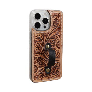 Showman Wild Sunflower Leather Tooled Phone Case - iPhone 15 Pro Max