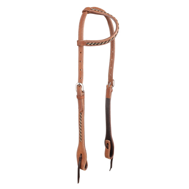 Showman Argentina Cow Leather One Ear Headstall with Black Rawhide Accents