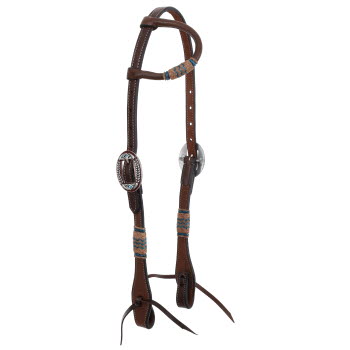 Showman Argentina Cow Leather Aqua Rawhide One Ear Headstall