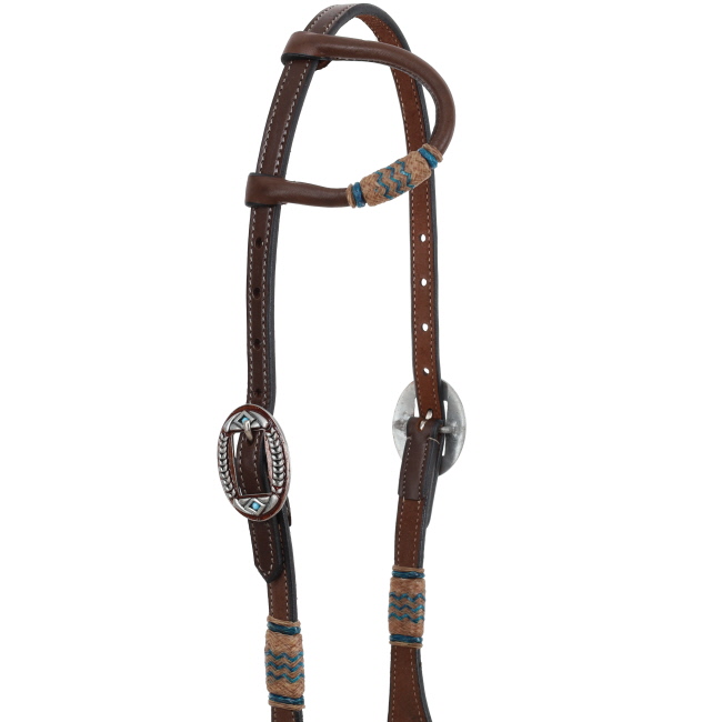 Showman Argentina Cow Leather Aqua Rawhide One Ear Headstall #2