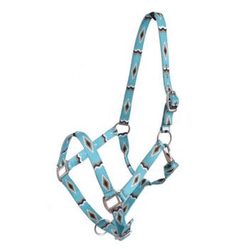 Showman Premium Nylon Horse Sized Halter with Turquoise and Gold Diamond Design