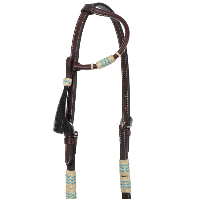 Showman Argentina Cow Leather Turquoise Rawhide One Ear Headstall #2