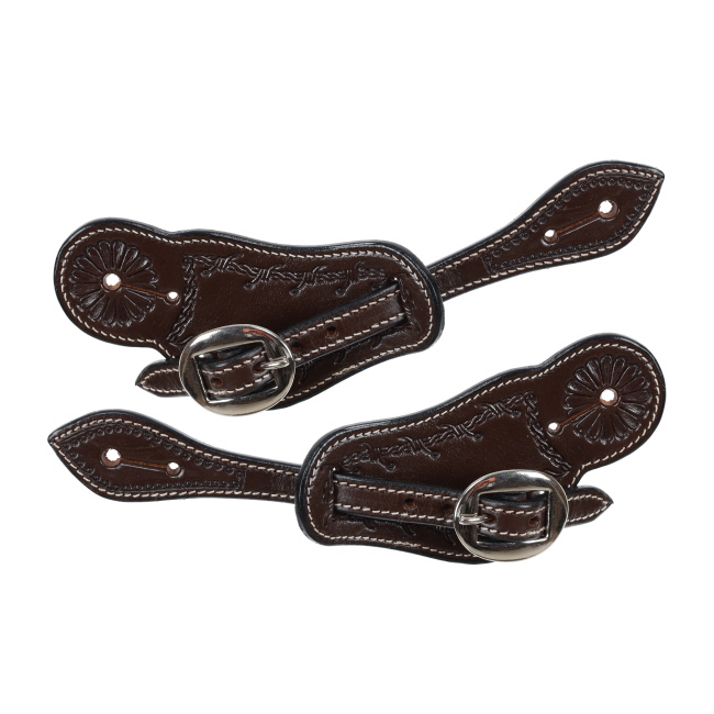 Showman Men's Argentina Cow Leather Barbed Wire Tooled Spur Strap