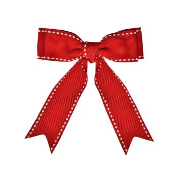 Red and White Stitched Christmas Bow