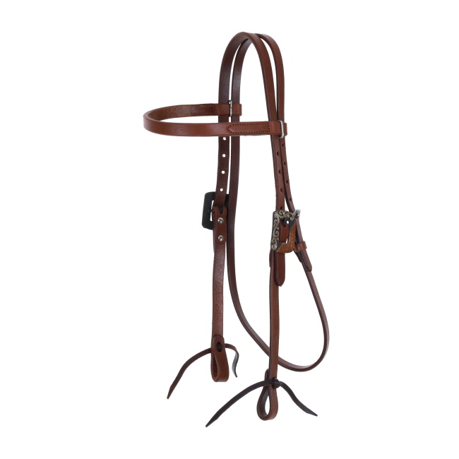 Showman Oiled Harness Leather Browband Headstall - Copper and Floral Buckles