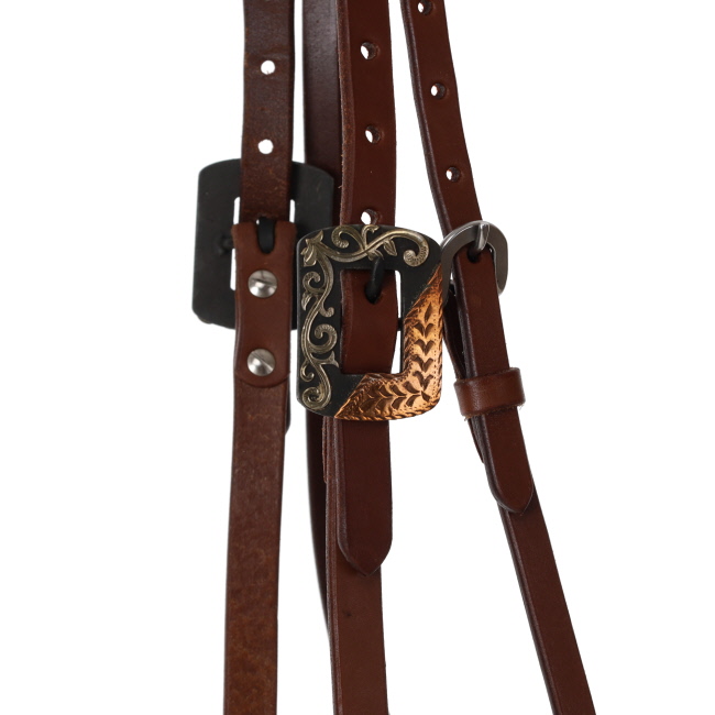 Showman Oiled Harness Leather Browband Headstall - Copper and Floral Buckles #2