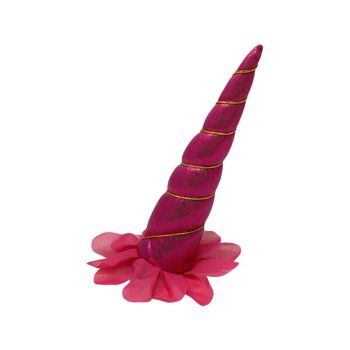 6" Metallic Pink Clip-On Unicorn Horn with Gold Lacing