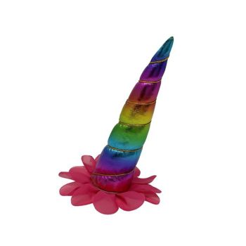 6" Metallic Rainbow Clip-On Unicorn Horn with Gold Lacing