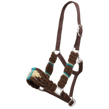 Showman Brown and Teal Wool Nose Nylon Halter