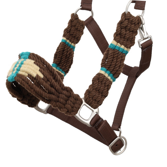 Showman Brown and Teal Wool Nose Nylon Halter #2