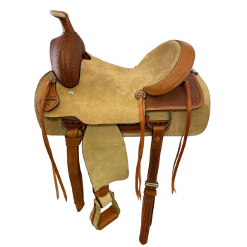 16" Roper Style Roughout Saddle with Basketweave Tooling