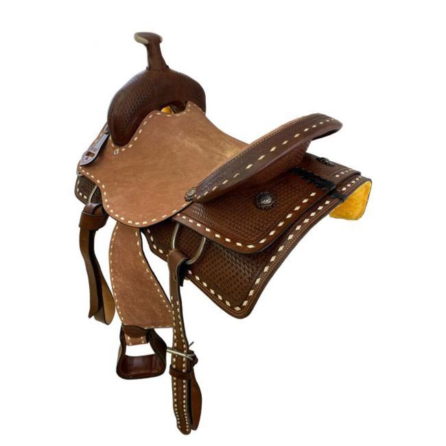 Roper Style Saddle with Basket Tooling and Buckstitch Trim - 16 Inch #2