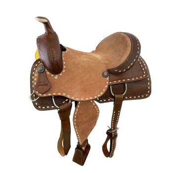 Roper Style Saddle with Basket Tooling and Buckstitch Trim - 16 Inch