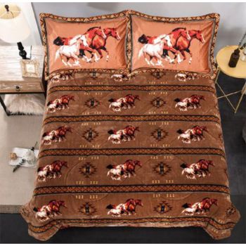 Queen Size 3 pc borrego comforter set with Geometric Running Horses