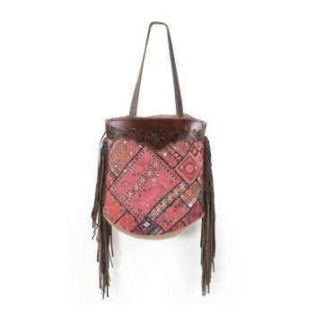 Klassy Cowgirl 16" x 15" Canvas Tote Handbag with Hair on Cowhide and Leather Fringe