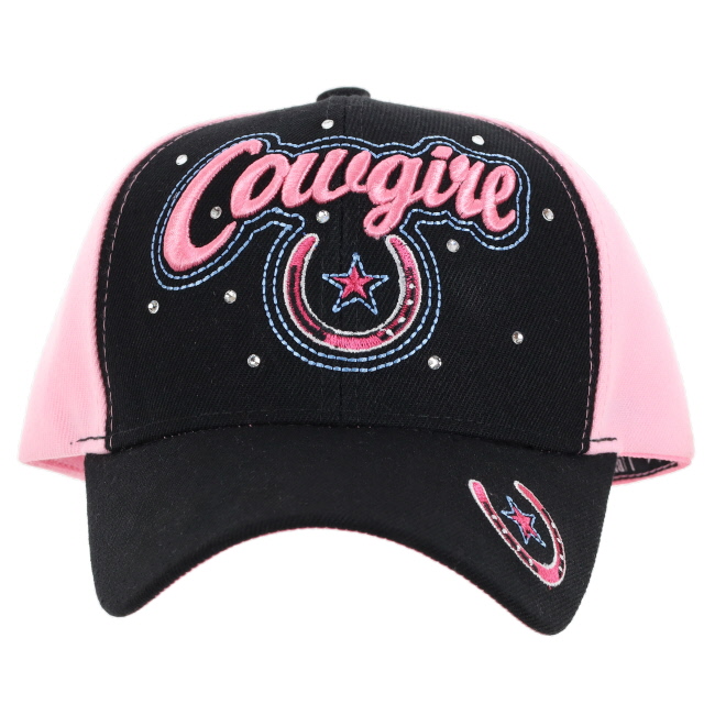 "Cowgirl" Embroidered Pink and Black Baseball Cap #2