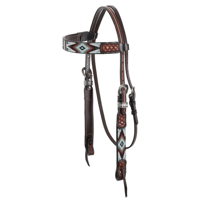 Showman Two Tone Argentina Cow Leather Browband Headstall with Southwest Beaded Inlays