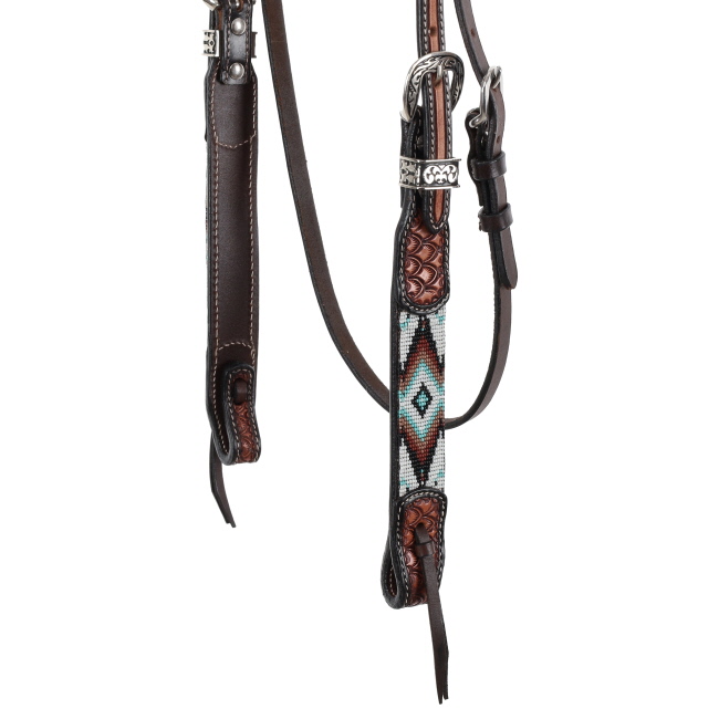 Showman Two Tone Argentina Cow Leather Browband Headstall with Southwest Beaded Inlays #2