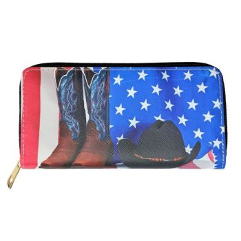American Flag Hat and Boots Printed Zipper Wallet